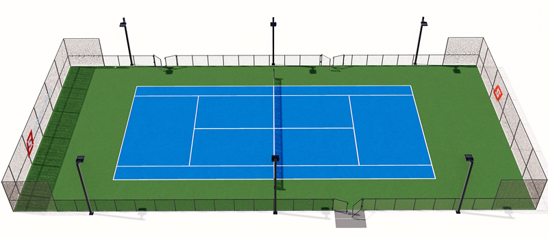 3D rendering of a residential tennis court by Sportscapers Construction in Houston.